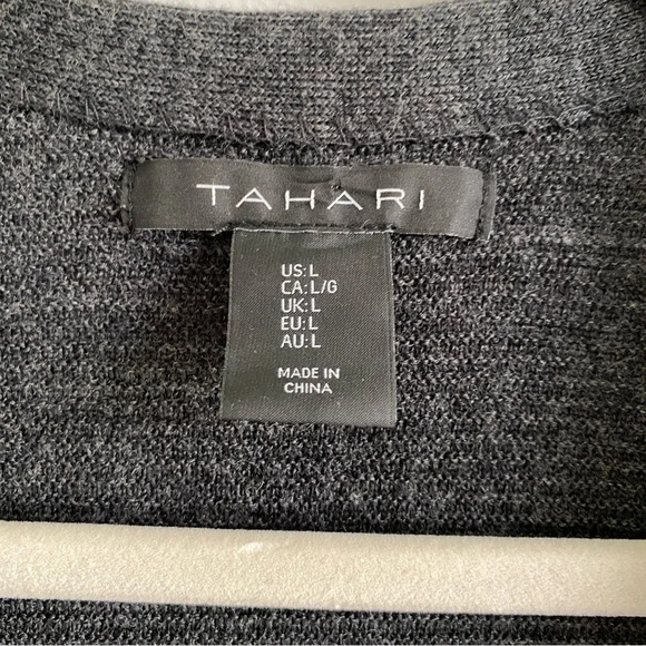 TAHARI Extra  Fine Merino Wool Dark Gray Open Cardigan Size L - Picture 4 of 13